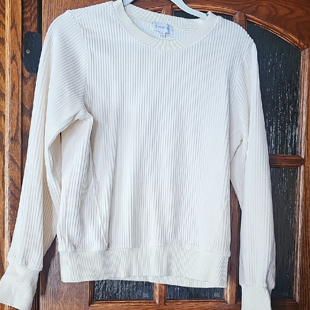 Evereve Cream Ribbed Crewneck Sweatshirt, S
